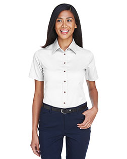 Harriton M500SW Women Easy Blend Short-Sleeve Twill Shirt With Stain-Release at Apparelstation